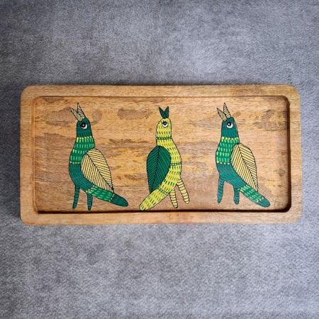 Handcrafted Mango Wood Birds Hand Painted Serving Tray
